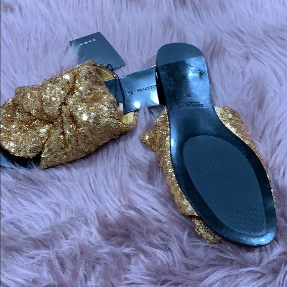Zara gold sequin bow sandals - Picture 2 of 3